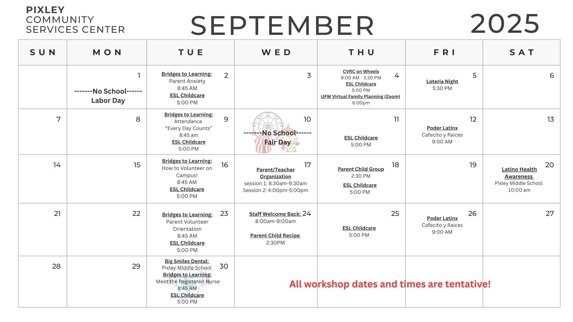 month calendar english