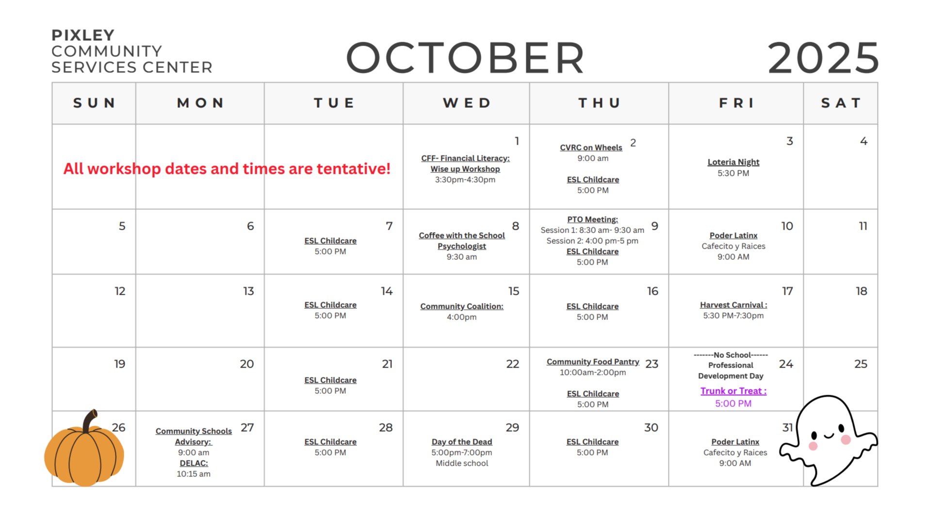 month calendar english