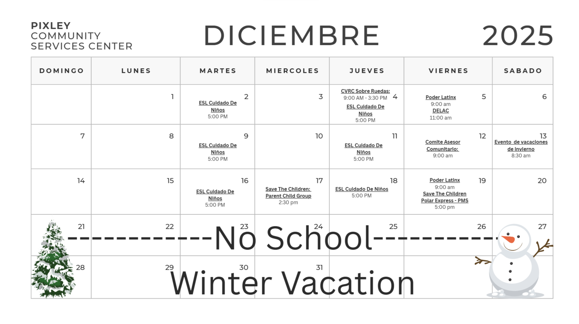 month calendar spanish