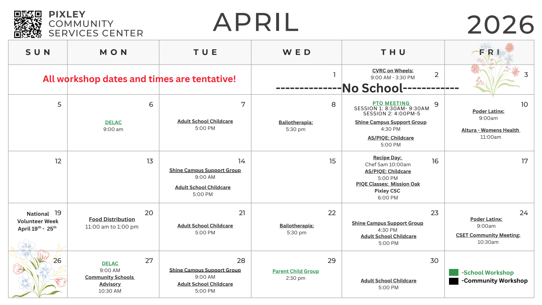 month calendar english