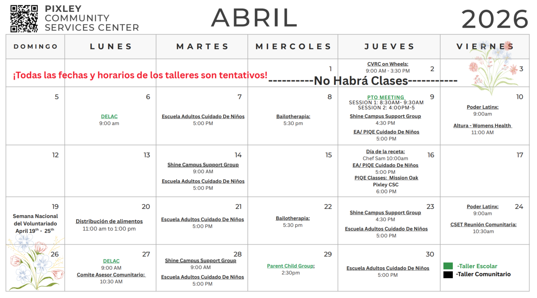 month calendar spanish