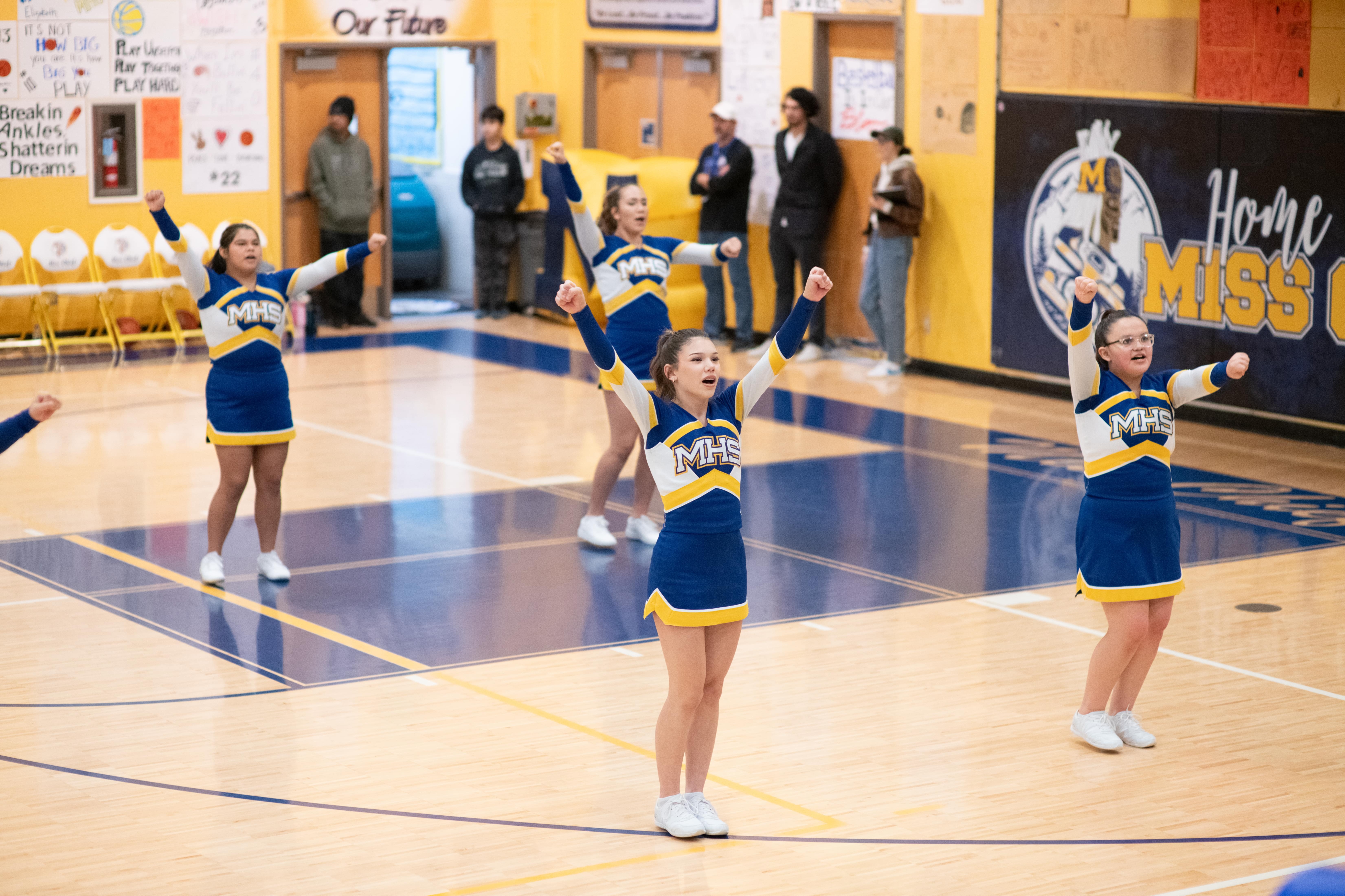 students cheerleading