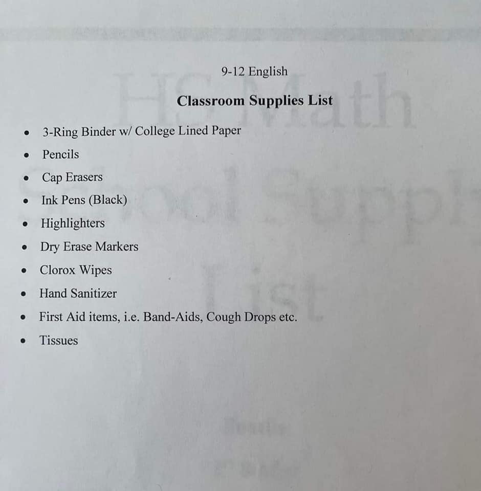 supply list