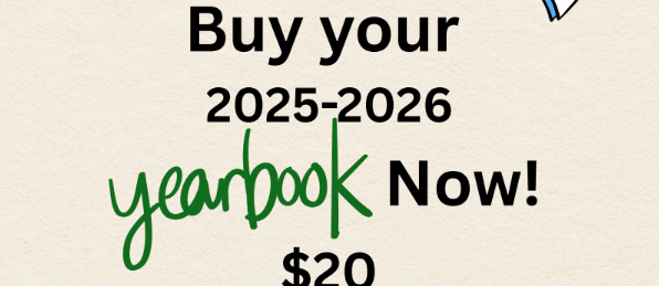 Advertisement for 2025-2026 yearbooks at Ramirez Thomas Elementary School. Priced at $20. Delivery by May 18.