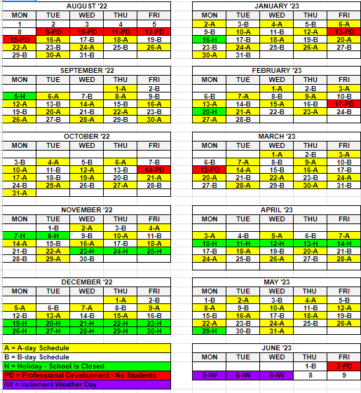 A/B Schedule Honea Path Middle School