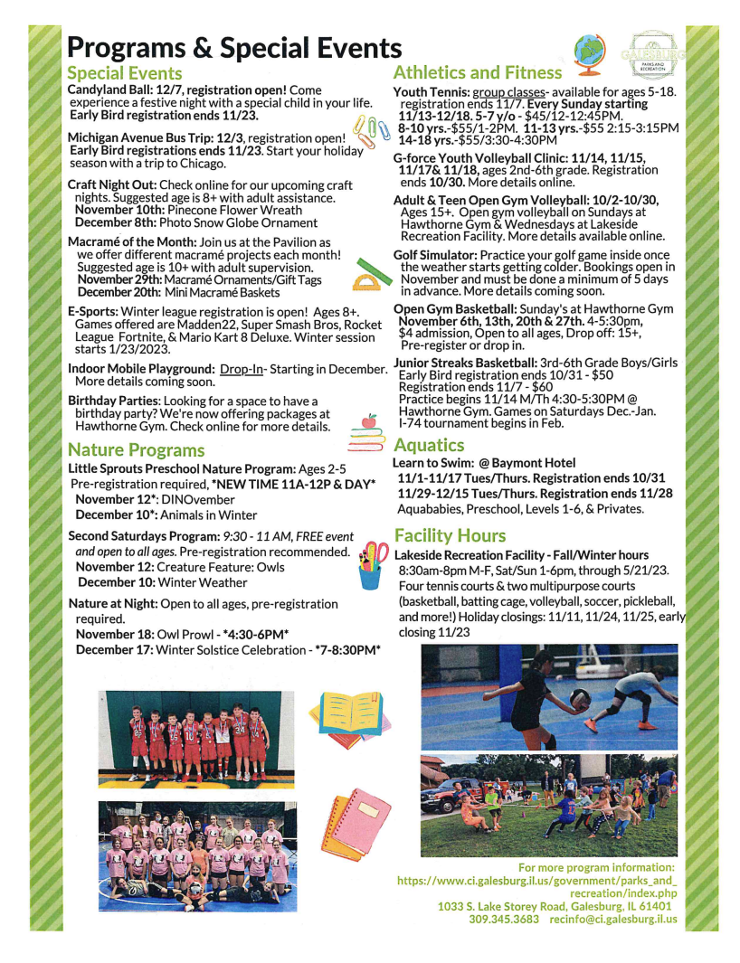Galesburg Park District Programs and Events