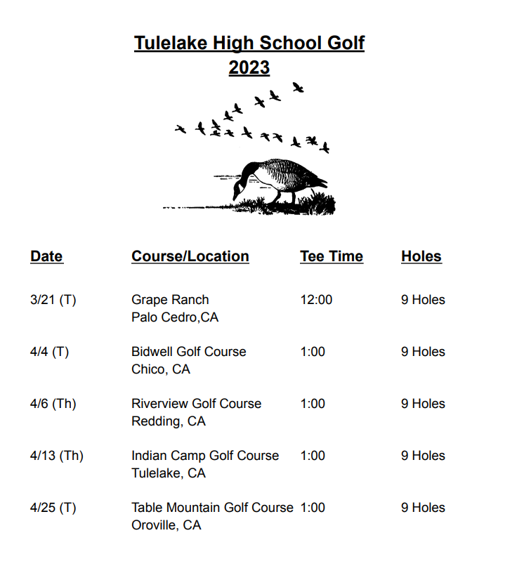 Golf Tulelake Basin Joint Unified School District