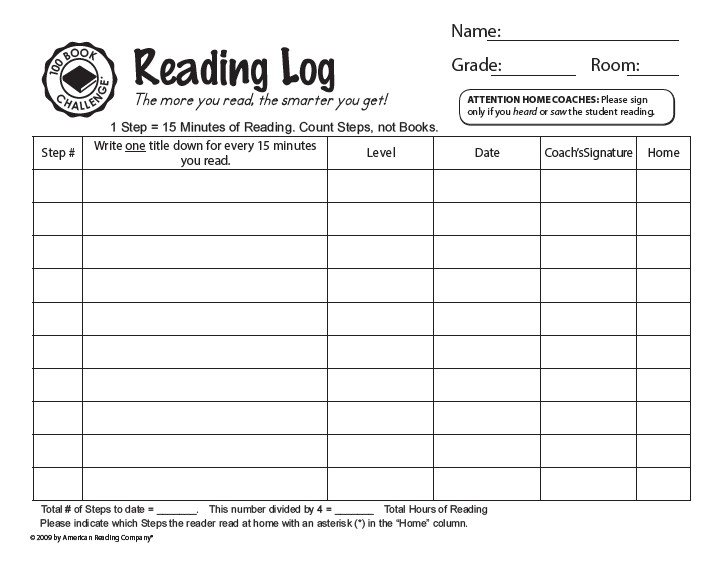 K-2 Reading Log