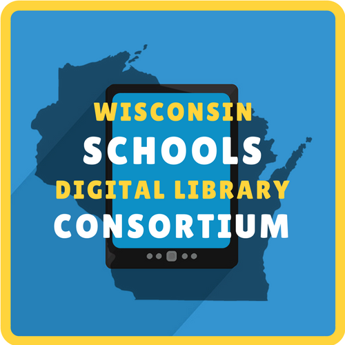 state of wisconsin with words over it that read Wisconsin schools digital library consortium