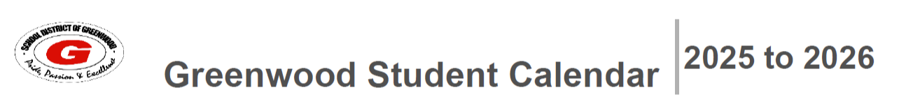 Greenwood Student Calendar 2025 to 2026