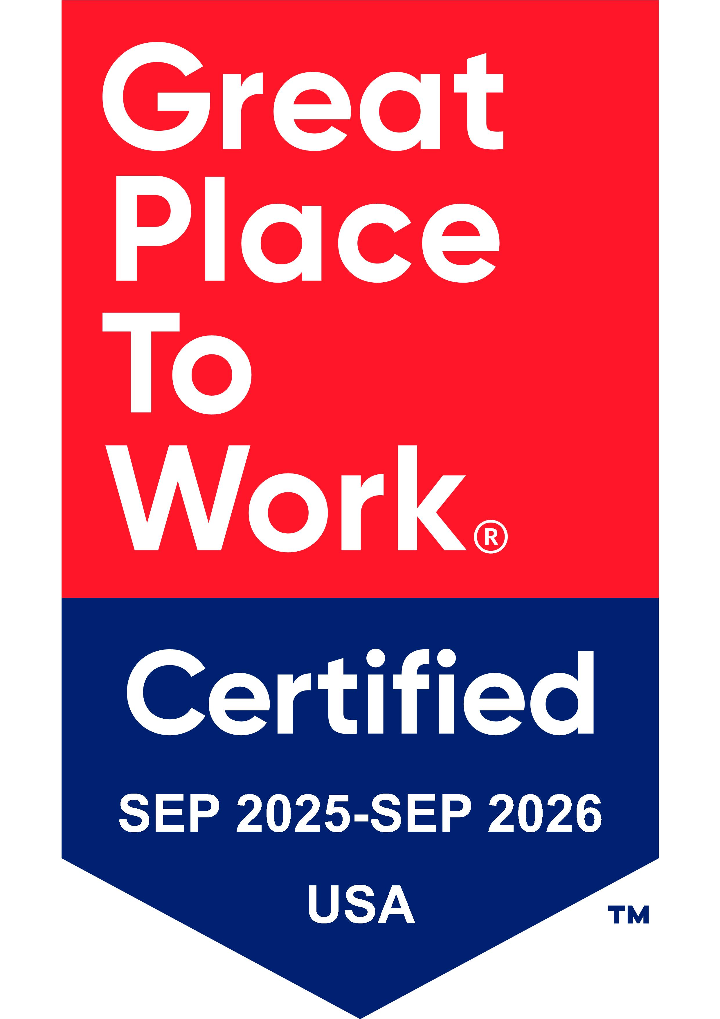 Certified Great Place to Work 2025-26