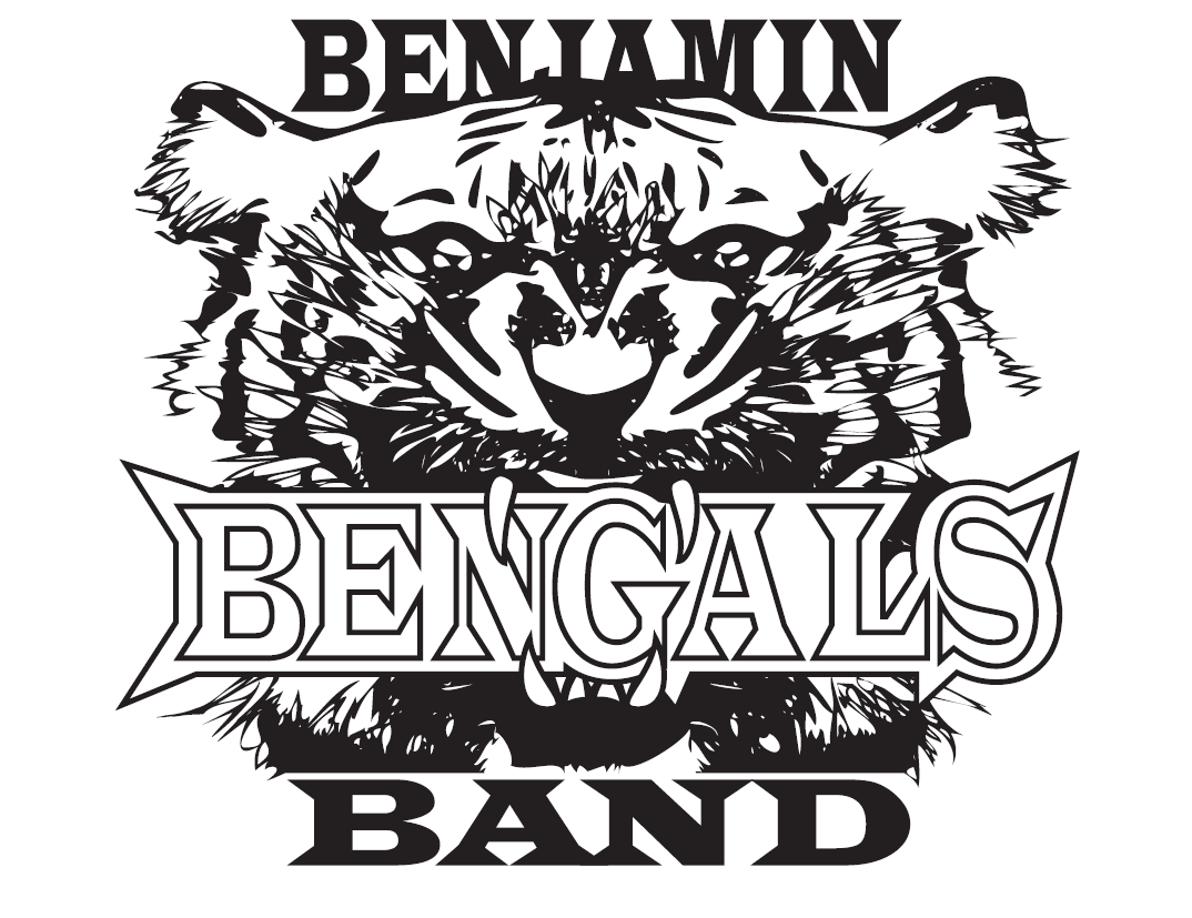 A black and white vector image of a tiger's head with text that reads "Benjamin Bengals."  The word "Bengals" is in the tiger's mouth.