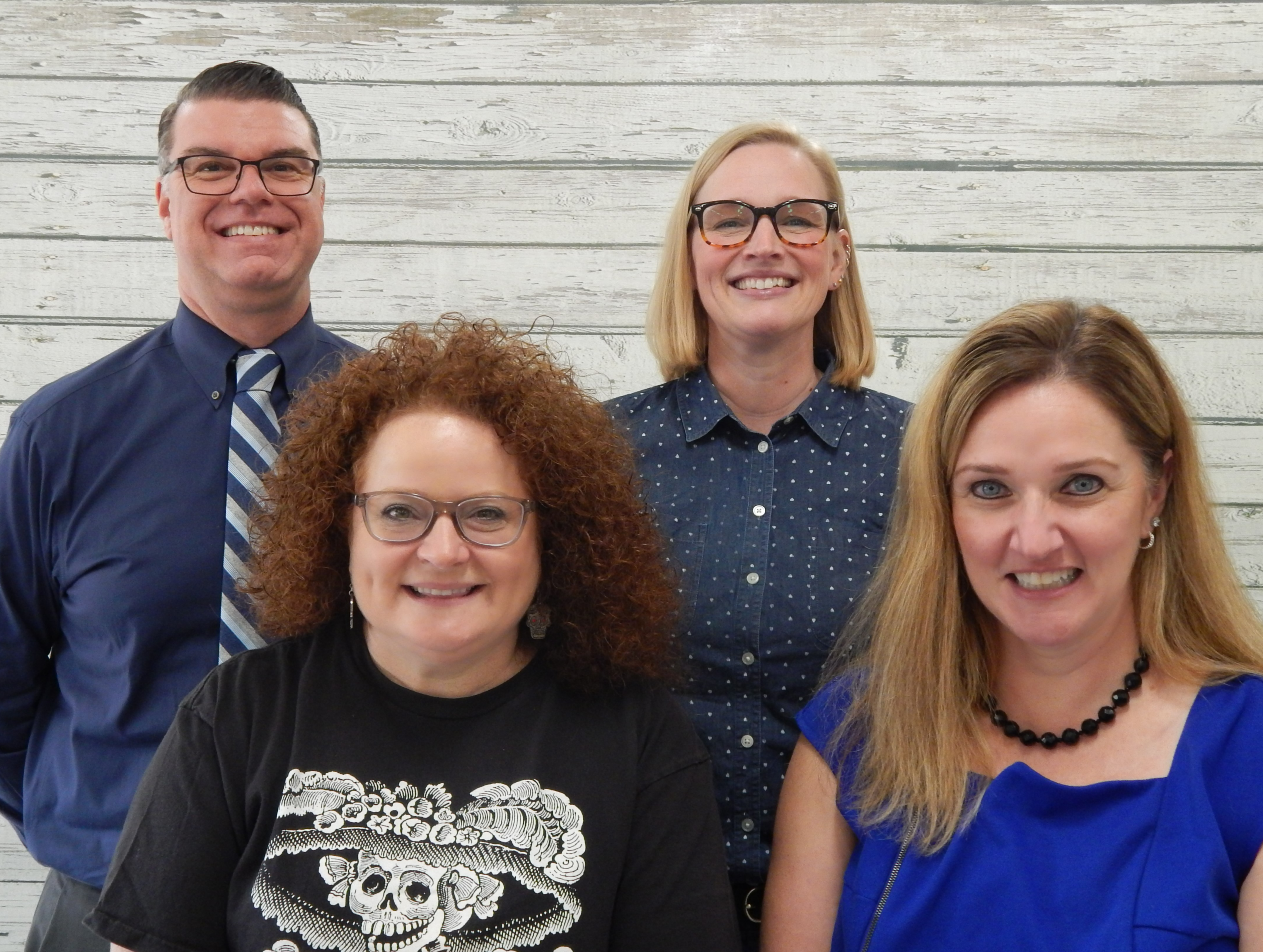 Team photo through Zoom: Teachers in the top row from left to right are  Mr. Allard and Ms. Peterson.  Teachers in the bottom row from left to right are Mrs. Anderson and Mrs. Arens.