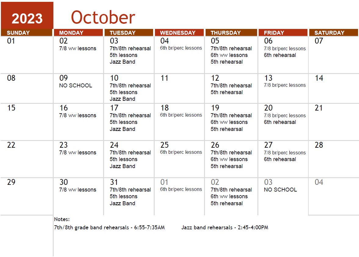 Band Calendar October