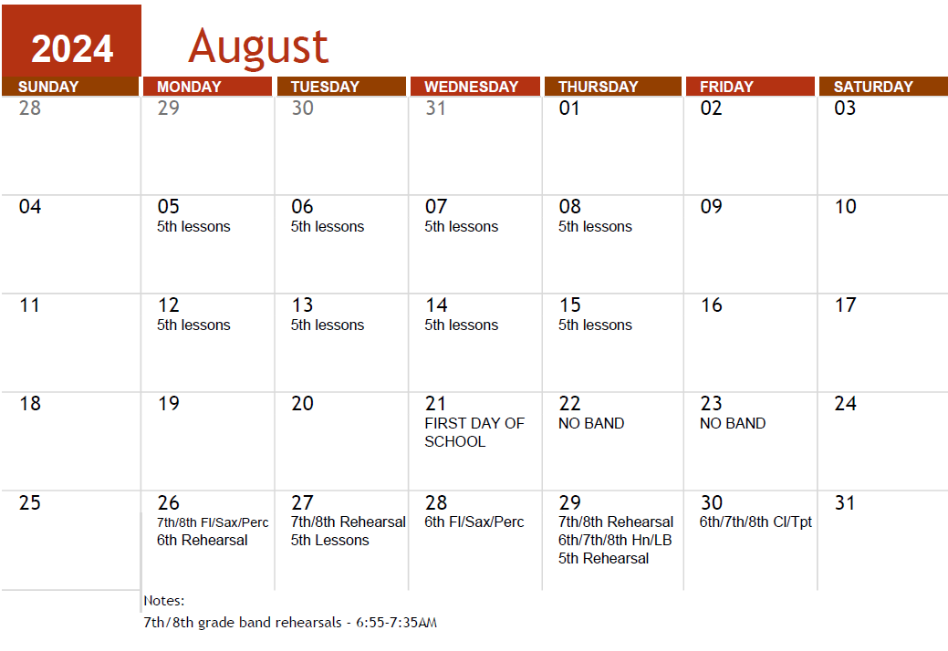 August Calendar