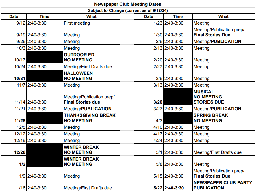 Newspaper Schedule