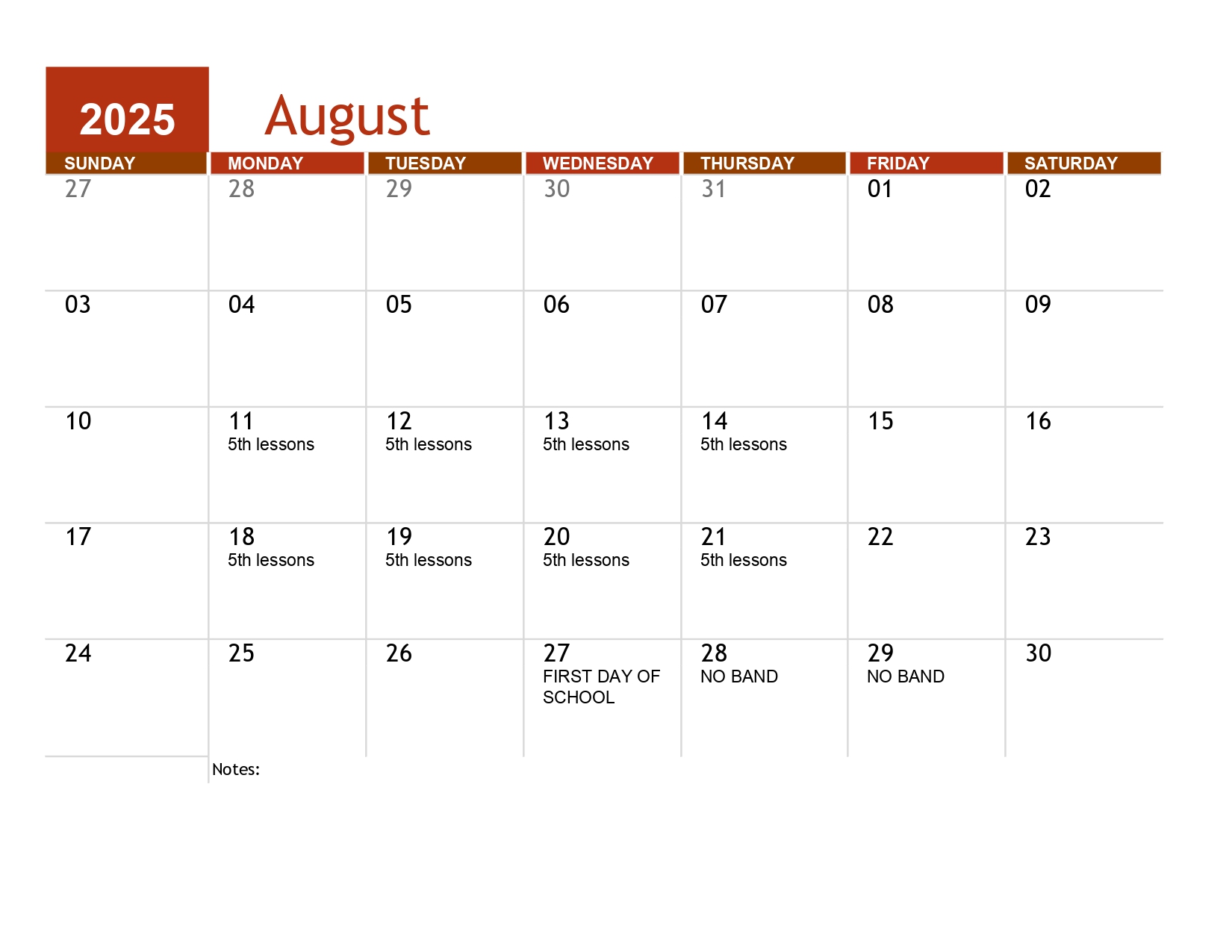 August Calendar
