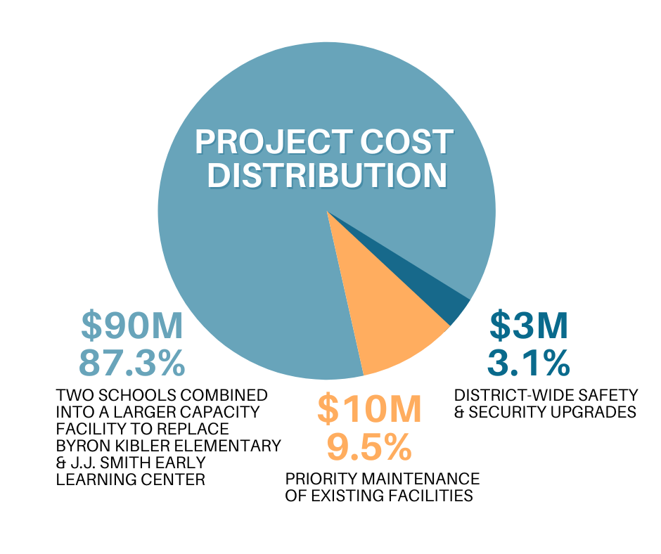 Project Cost Distribution with pie chart showing project amounts listed in the text under About