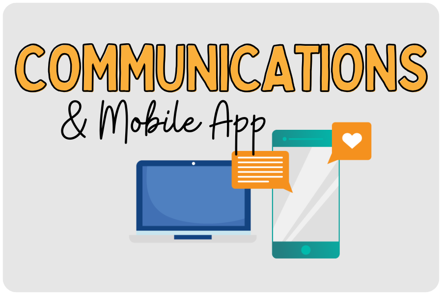 Communications & Mobile App with graphic of computer and cellphone