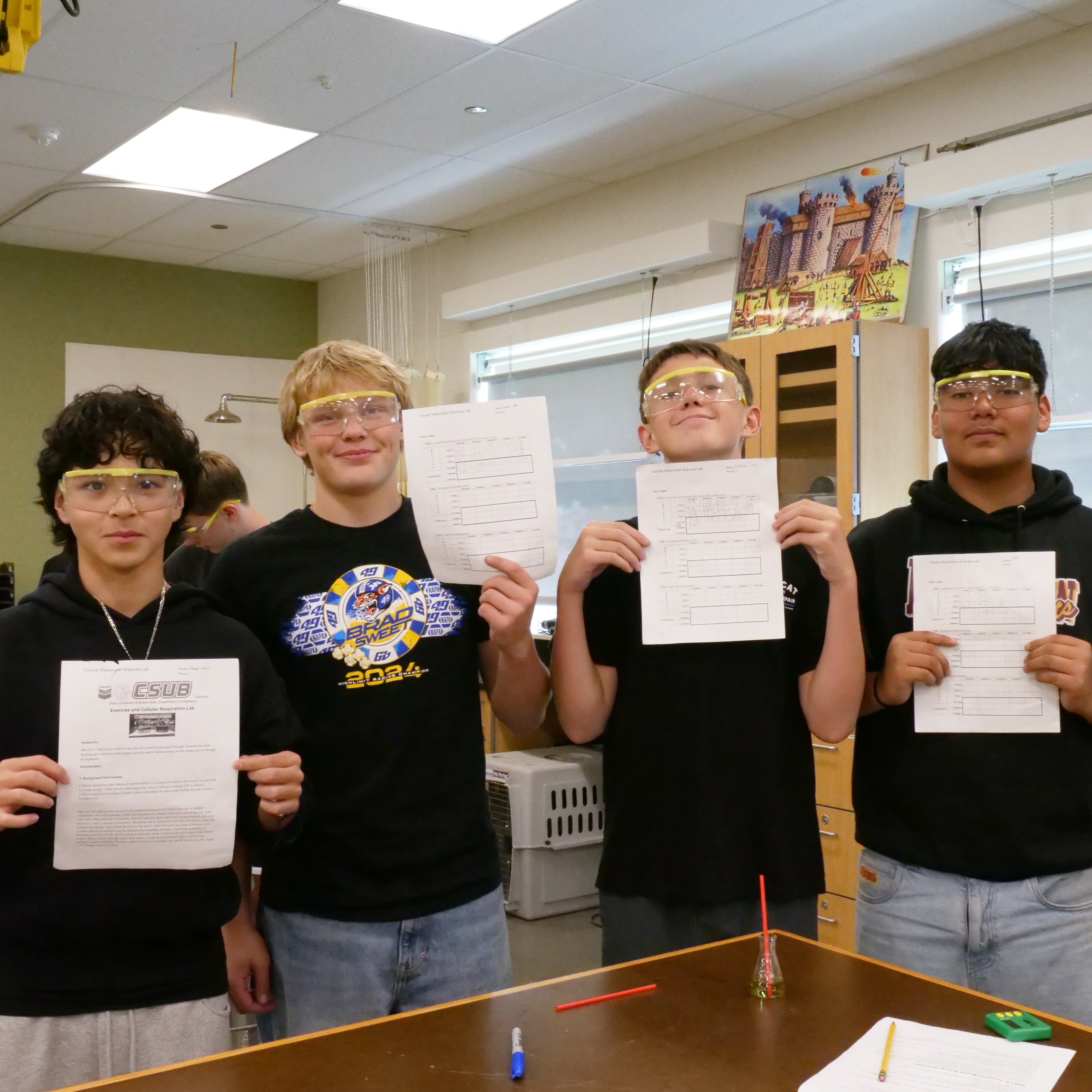 Picture of Enumclaw High School students conducting an experiment in science class