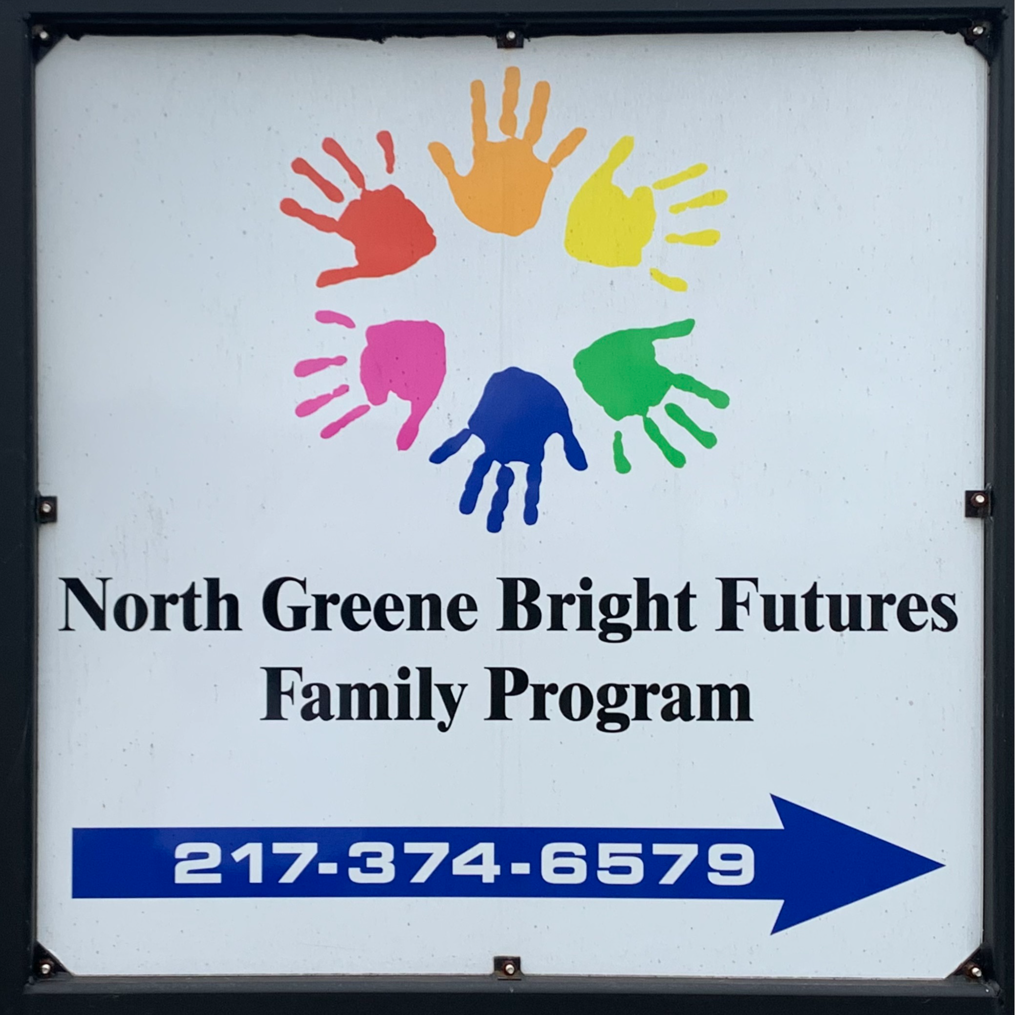 Bright Futures Outdoor sign with phone number 217-374-6579