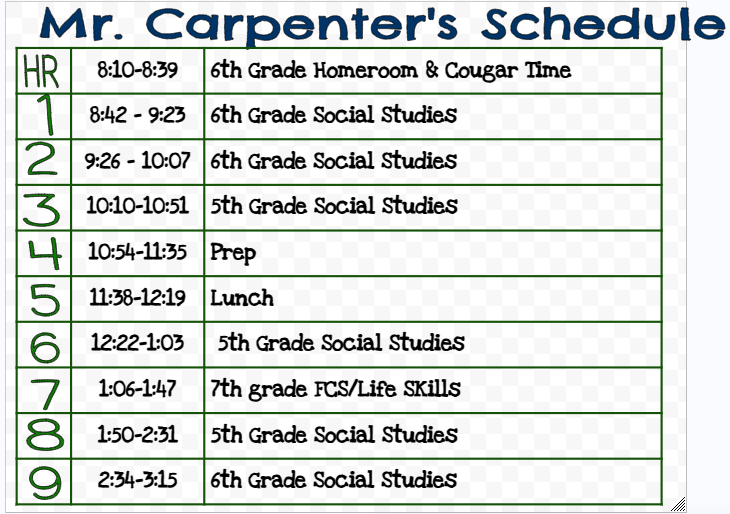 Mr. Carpenter's Schedule