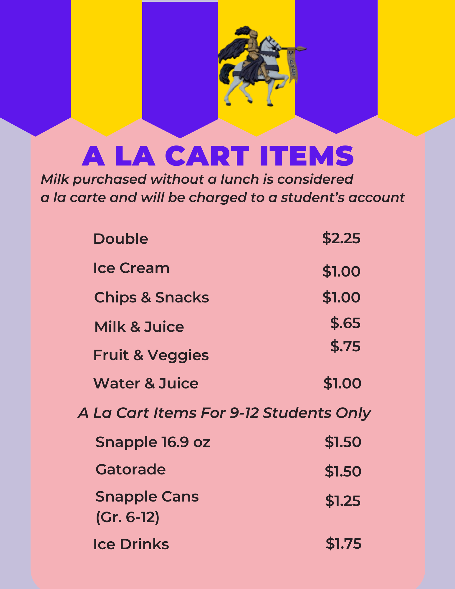 A la cart item pricing