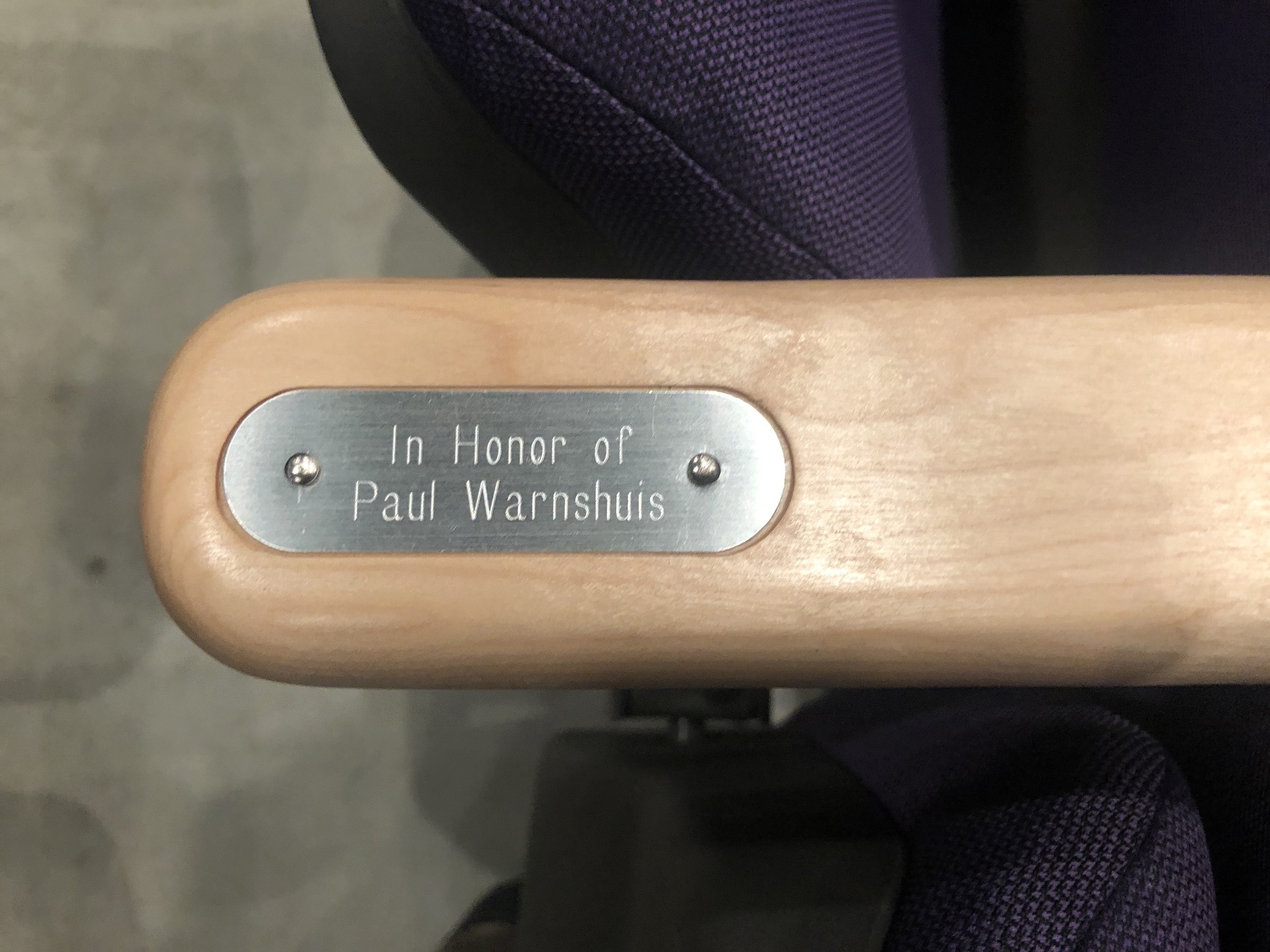 Sample of a nameplate on an Auditorium Seat.