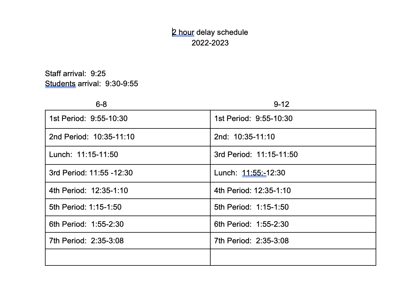 2022 2023 Bell Schedule Summers County Comprehensive High School