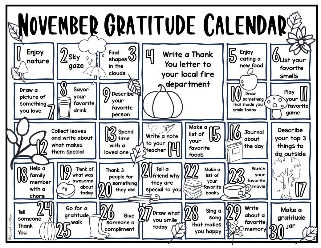 November Gratitude Calender