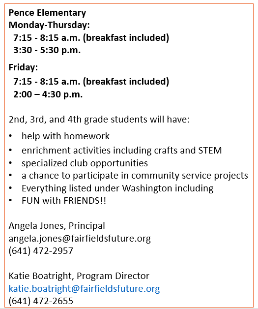 Pence-After-School-Program-Schedule