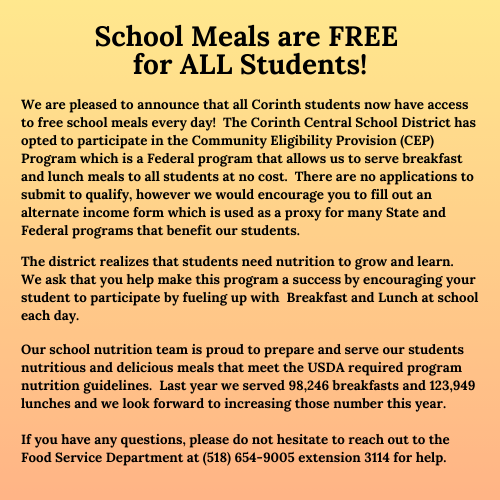 Food Services | Corinth Central School District