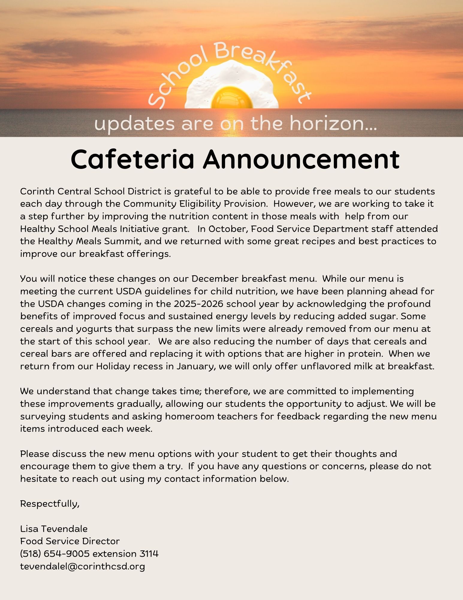 Cafeteria Announcement