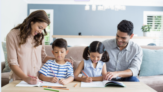 Parents helping children