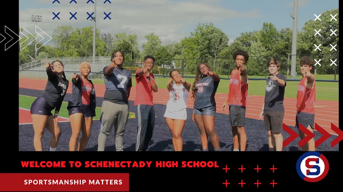 PHOTO SPORTSMANSHIP Varsity student athletes participated in a sportsmanship video message to be played on the brand-new video scoreboard before each home event at Schenectady High School. #PatriotPride