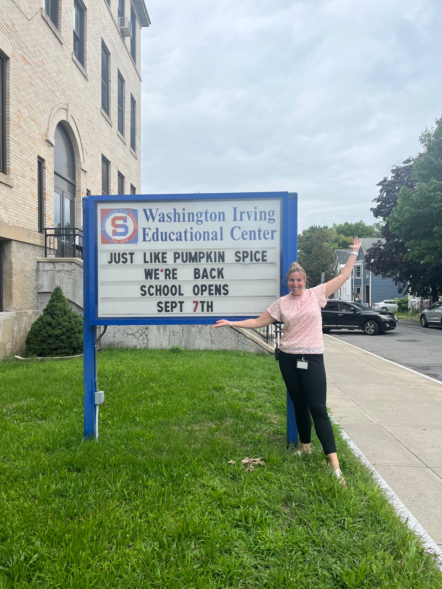 Photos of the week:  Alexis Rytel, a teacher at WIEC, welcomes students and her favorite fall drink back!