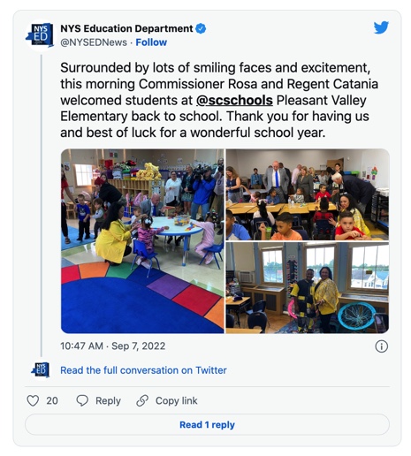 Tweet from NYS Education Department on first day of school