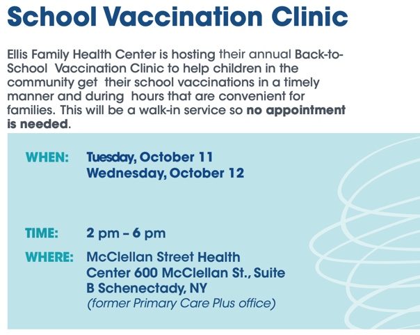 Ellis Vaccination Clinic Click here for flyer in Engish