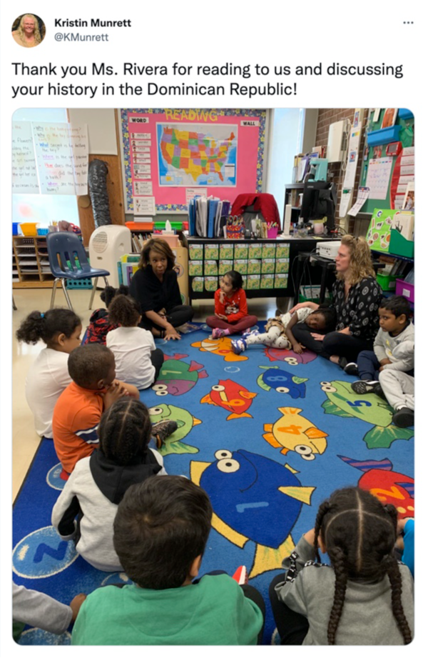 School Board President Bernice Rivera spent time talking and reading to students at King about her history in the Dominican Republic