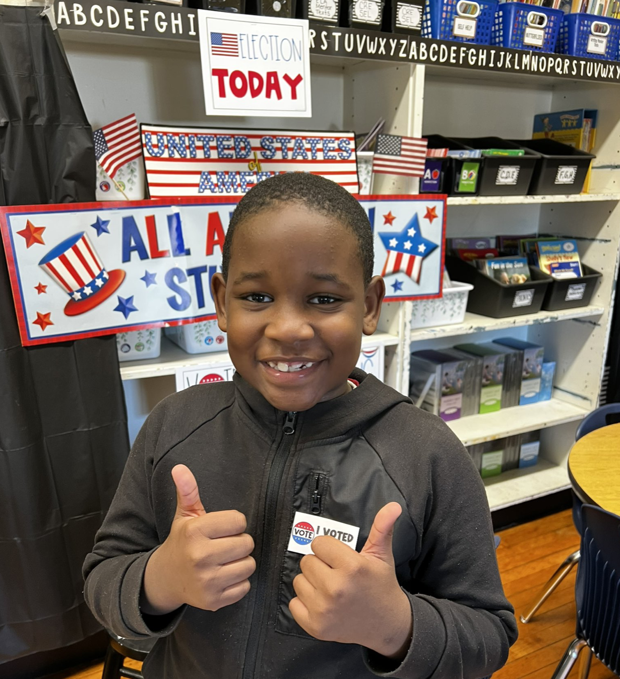 Photo of the week:  We saw this young voter cast his ballot for chocolate chip cookies over Oreos in Mrs. White's class.