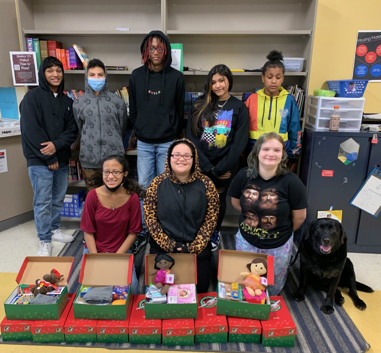 Photo:  8th graders at Mont Pleasant assembling donations for Operation Christmas Child