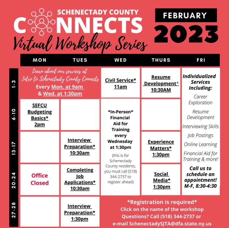 Schenectady Connects Workshop Series for February 2023