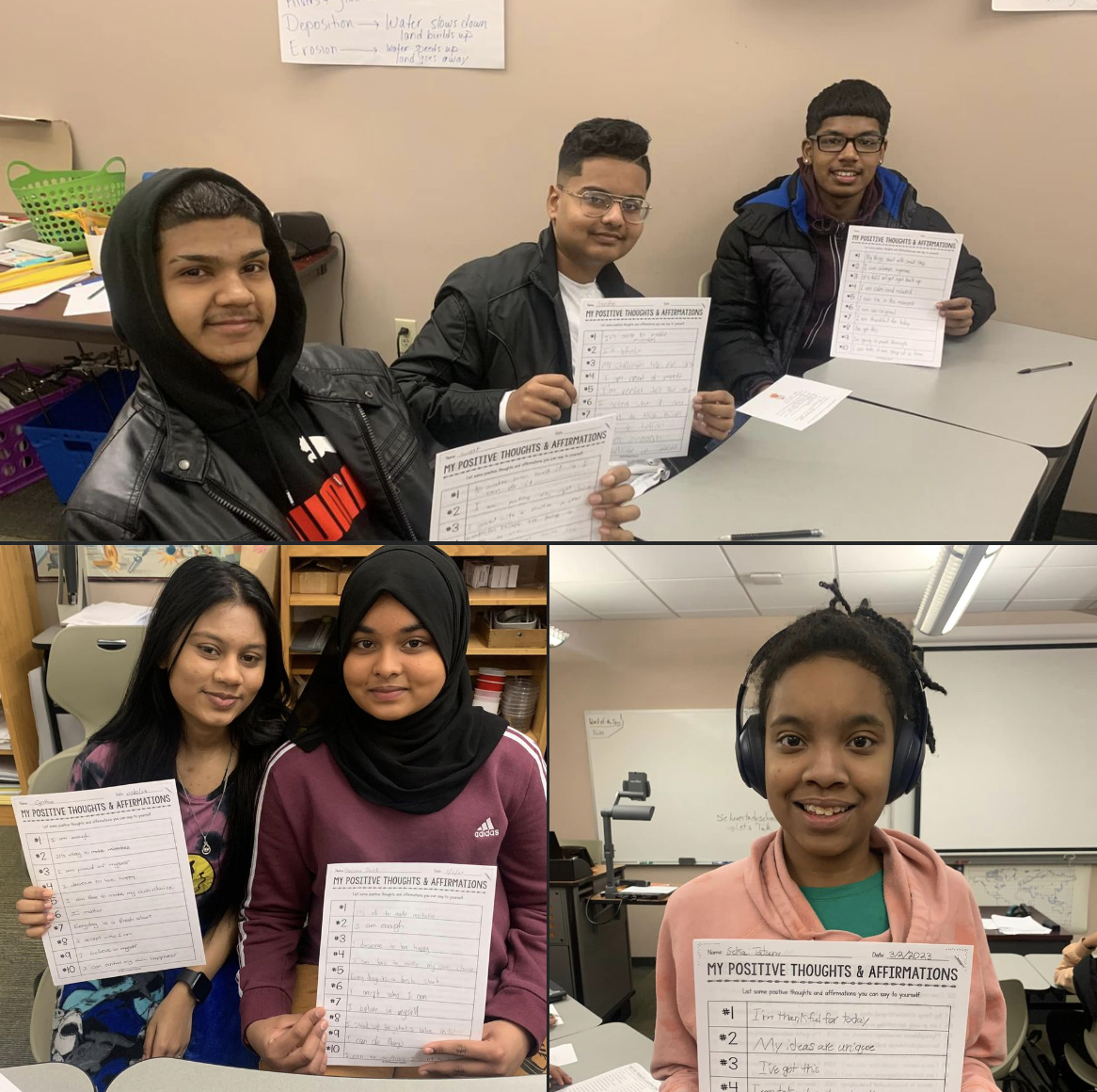 PHOTO:  National Teen Mental Wellness Day. Our 9th Grade Center City Students celebratedby writing affirmations and engaging in reflective discussions with their classmates. 