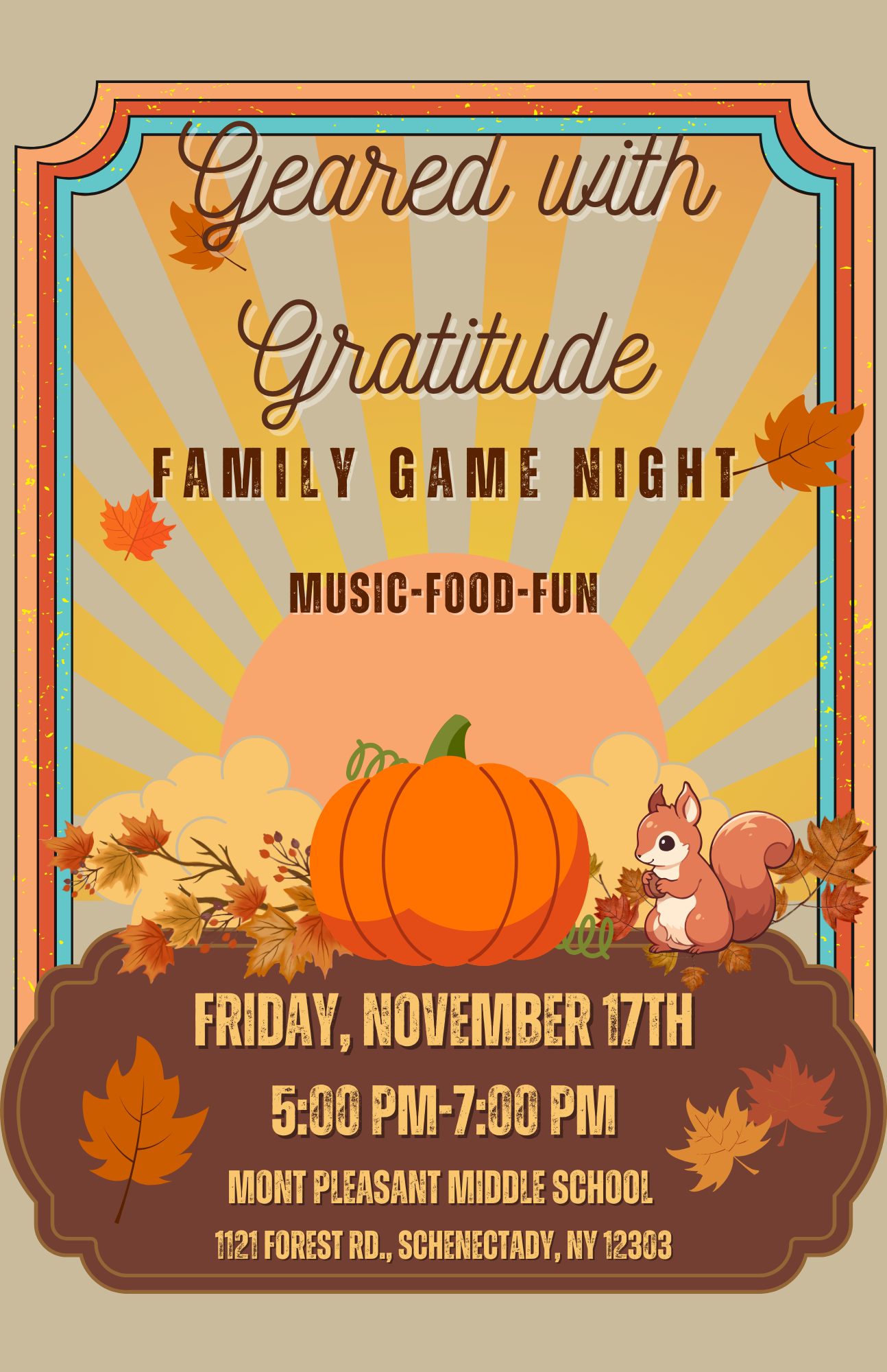 Flyer:  Geared with Gratitude Family Game Night