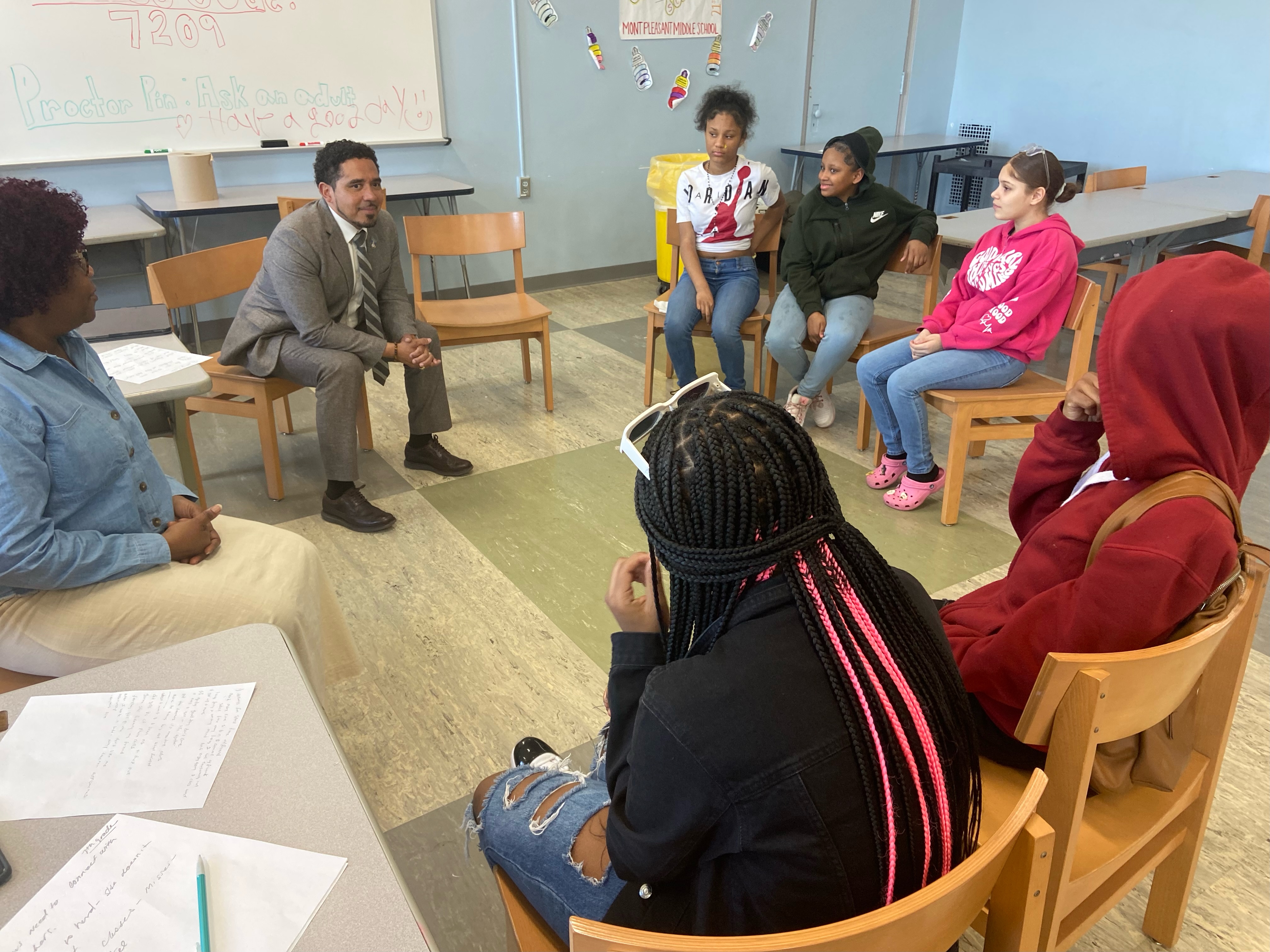 Dr. Cotto meeting with Mont Pleasant students