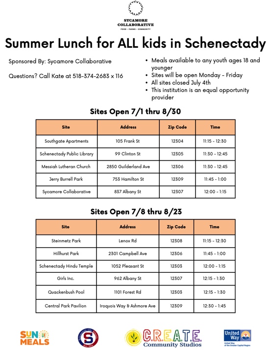 Summer Meal Schedule