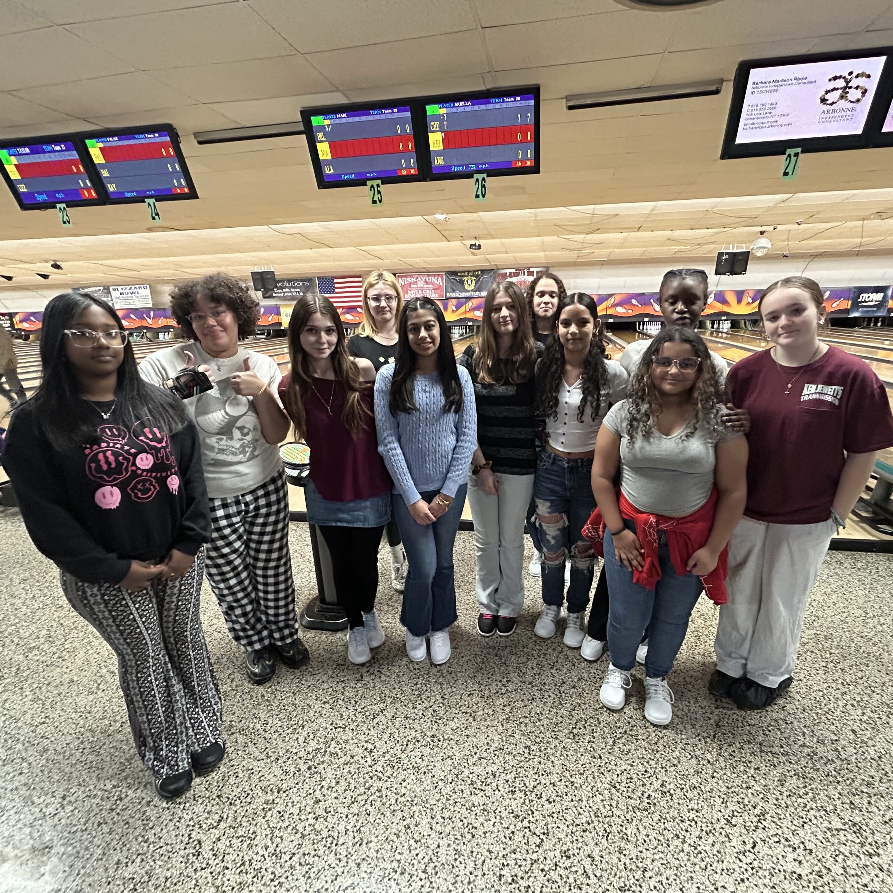 Students at bowling practice