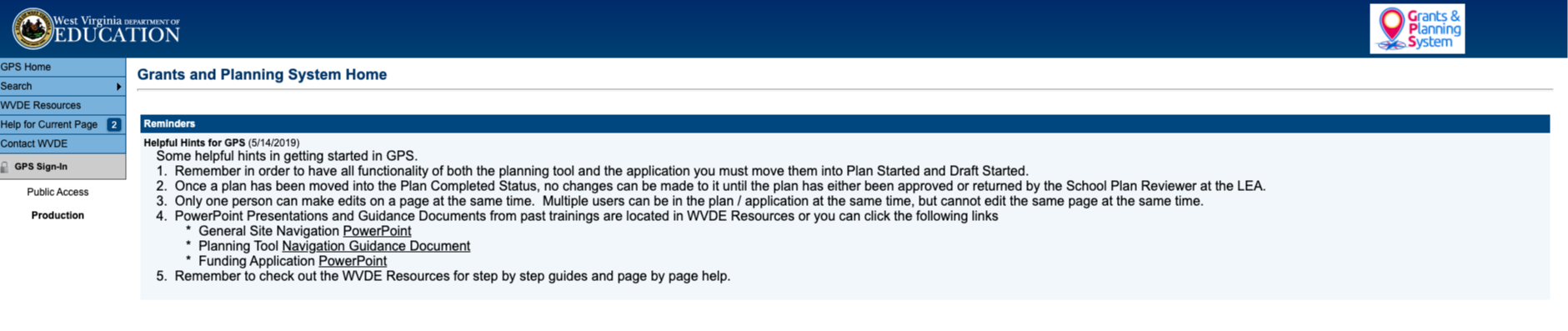 Visit the WVDE GPS website. Hover over "Search," and click on "Plans."