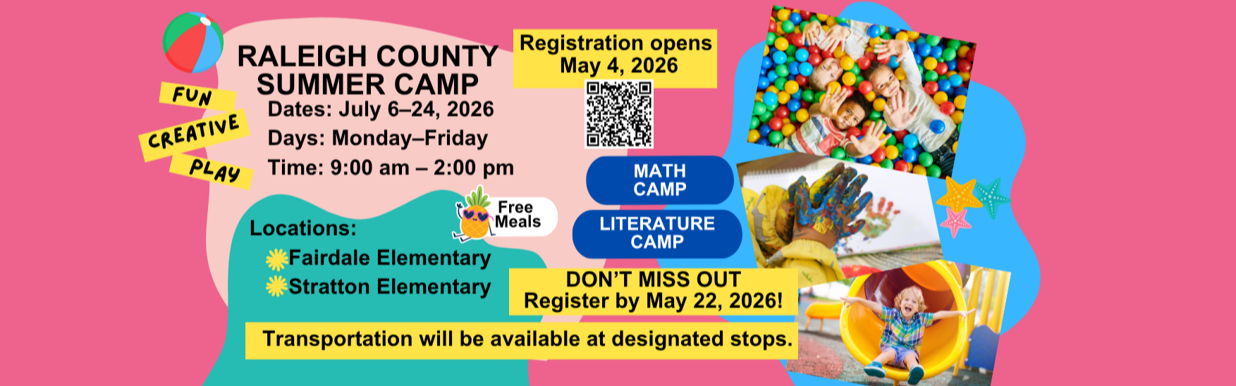Raleigh County Summer School Flyer, Registration Opens May 4, 2026. Scan QR Code to register