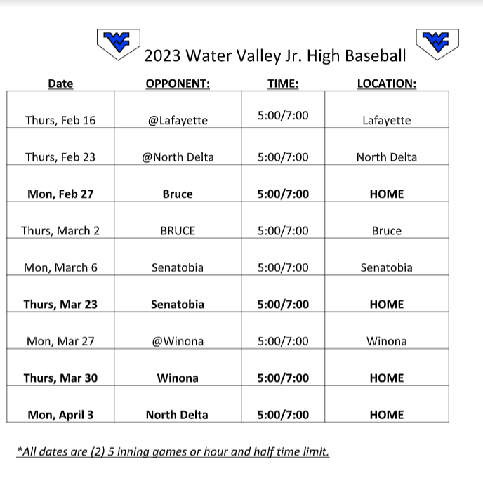 junior high school baseball schedule